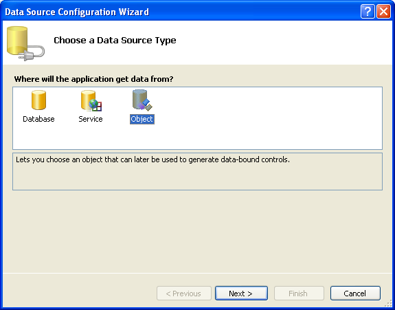 Entity Data Source Configuration
                Wizard Screen 1