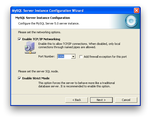 MySQL Server Instance Configuration
            Wizard: Network Configuration